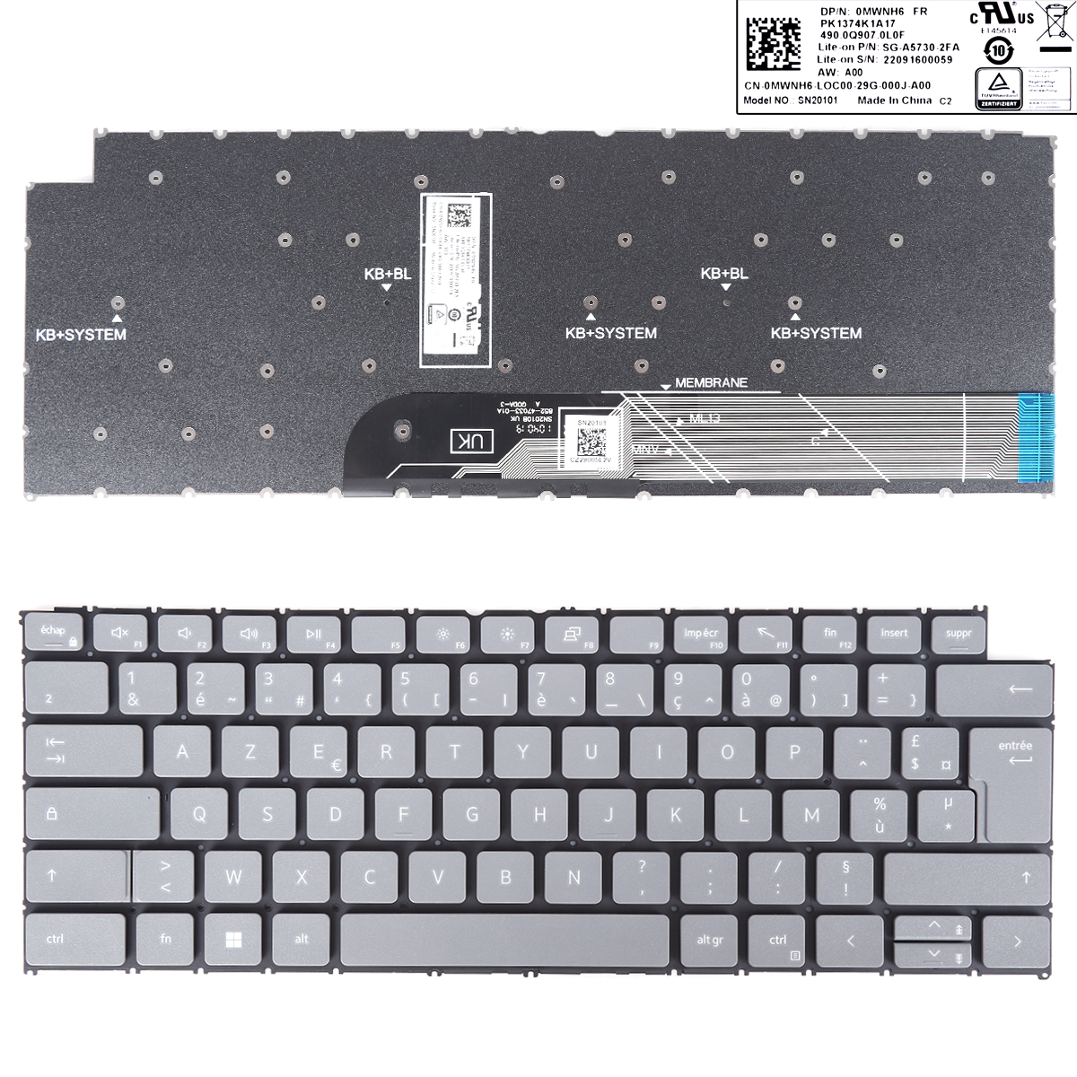 Picture of New Replacement Laptop Keyboard For Black DELL Inspiron13 5310 5410 5415 5418 Vostro14 GRAY FR Layout